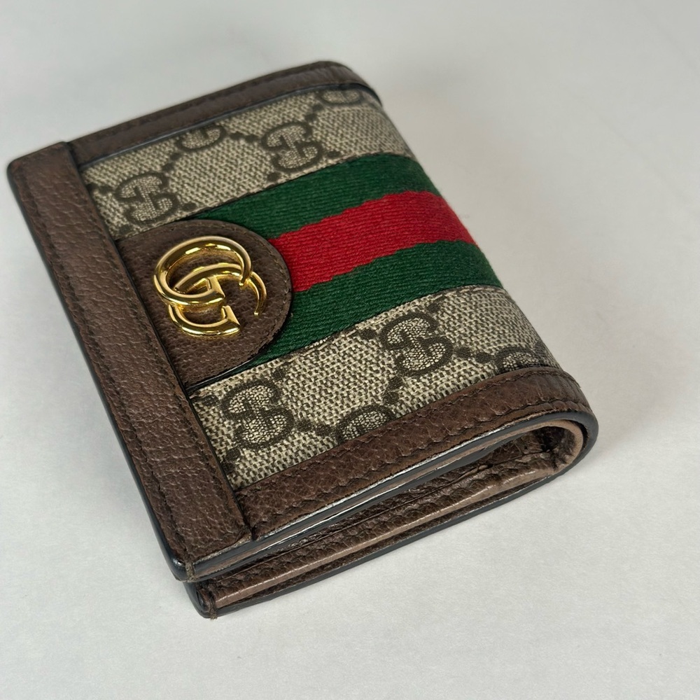 Authentic Gucci Brown GG Ophidia Compact Wallet Green and Red Web - Picture 5 of 12